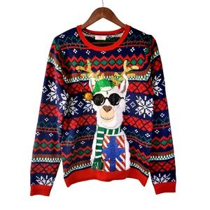 Holiday Time Men's Ugly Christmas Sweater Llama Reindeer Sunglasses Gift